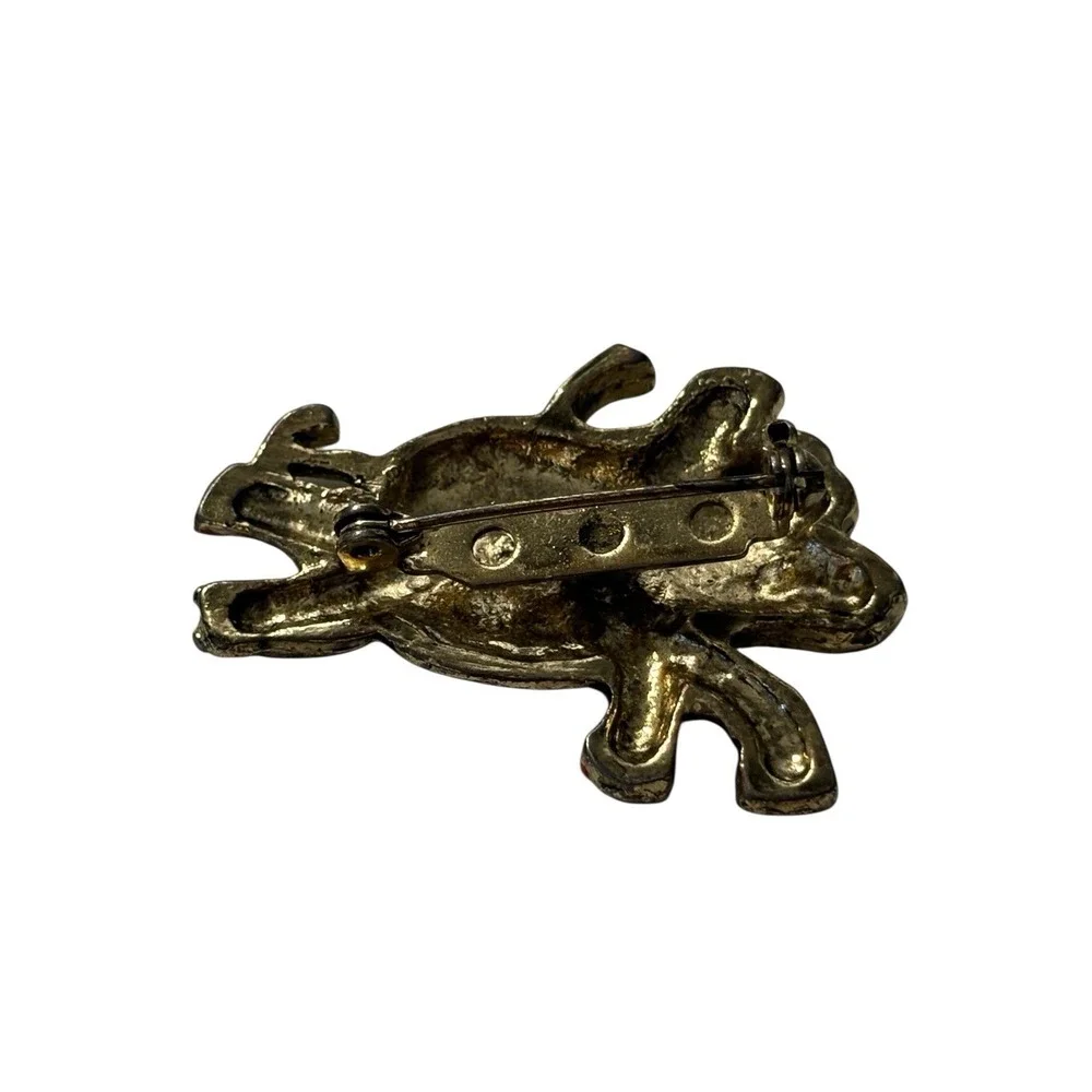 VTG Lazy Elephant Brooch Pin Gold Tone Red Enamel Shoes Figural Unique MCM Funny